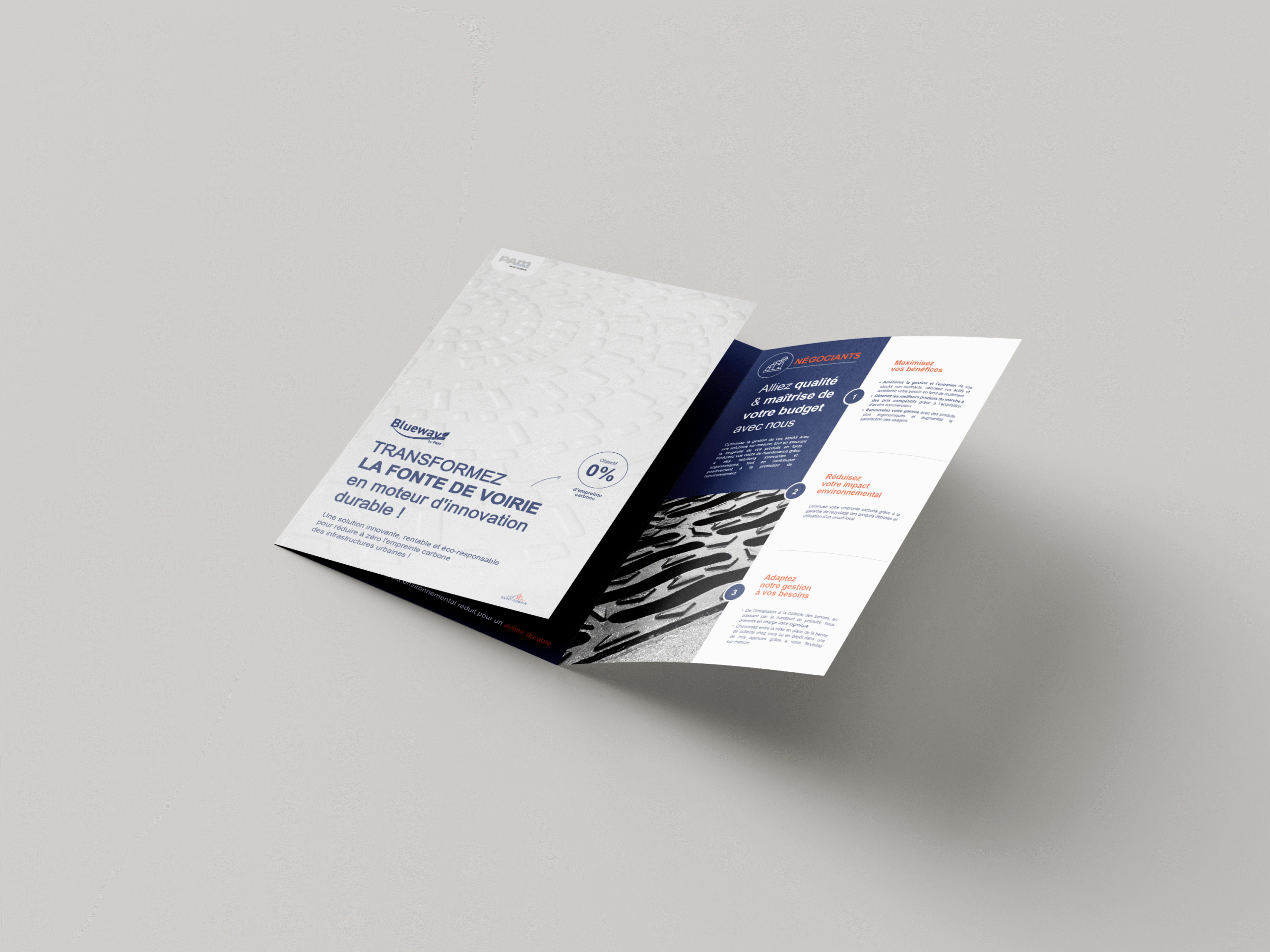Branding et identité graphique - brochure de présentation 2 volets - PAM Saint Gobain - Agence crapules - communication strasbourg