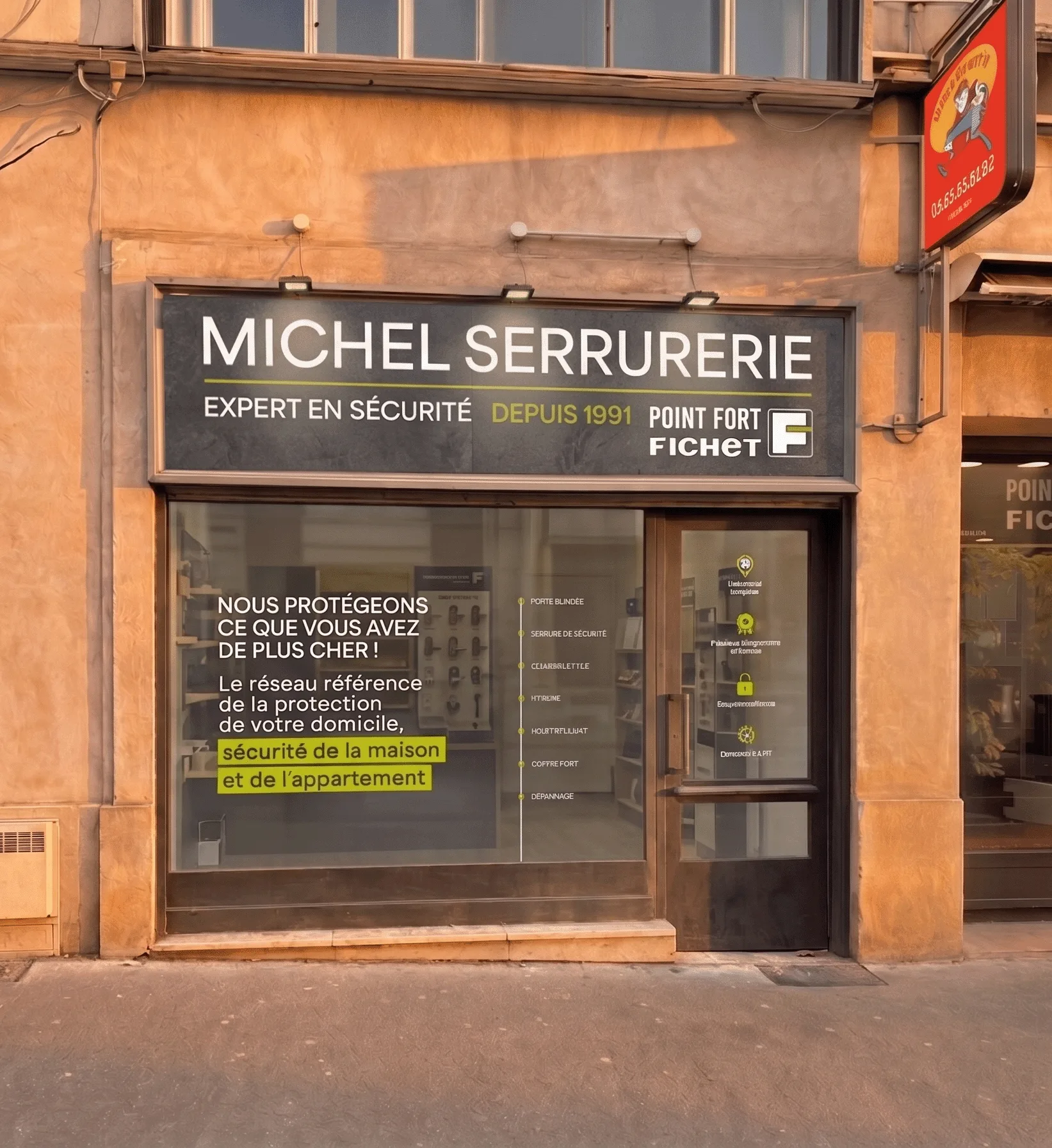 Branding et identité de marque - support visuel - vitrophanie - Michel serrurerie - Agence crapules - communication strasbourg