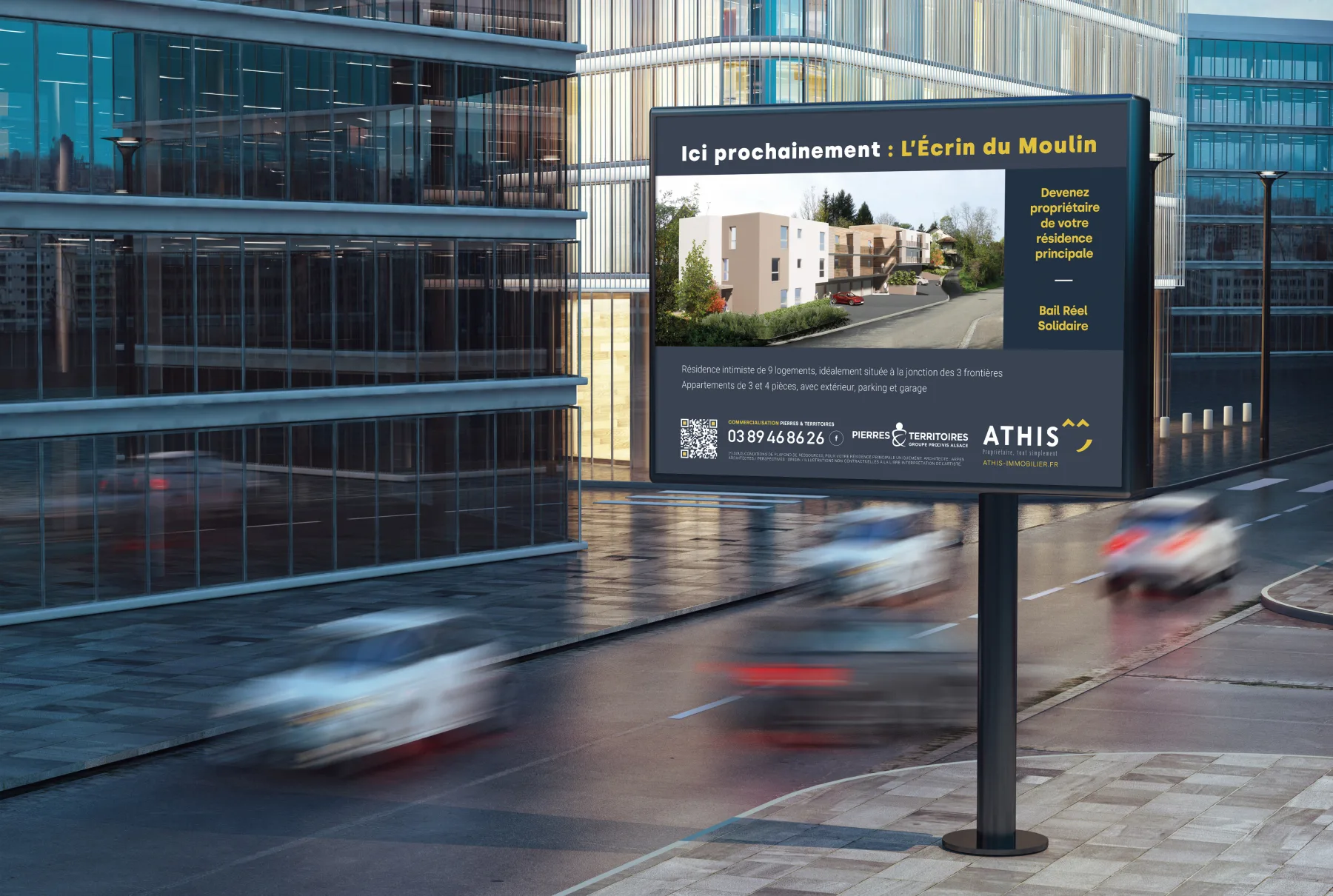 stratégie de communication - support print - panneau de signalisation - Pierres & Territoires - Agence crapules - communication strasbourg
